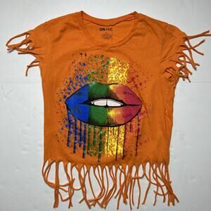 OnFire Orange T-Shirt Graphic Lips Women Size Large